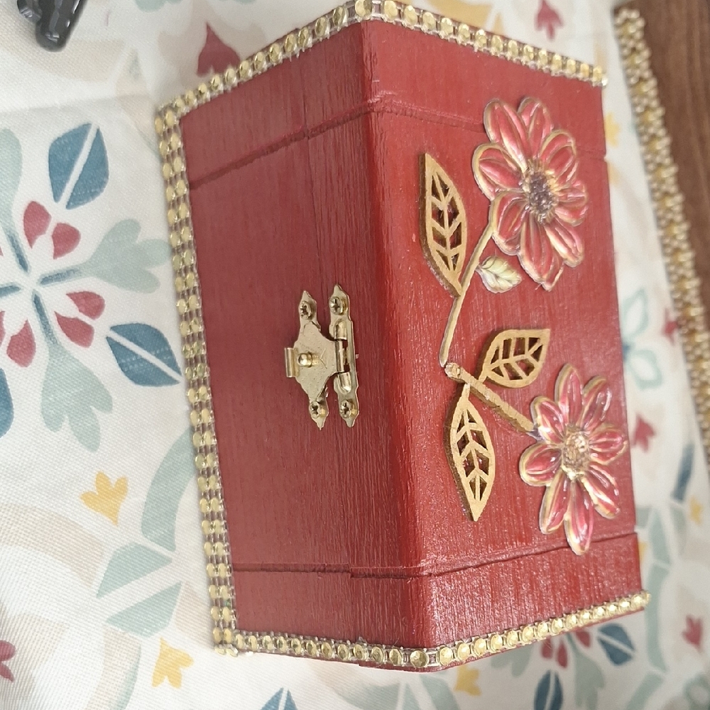 Red Jewelry Box with Floral Design